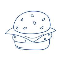 Delicious burger with sesame seed bun and layers of cheese and lettuce ready to eat vector