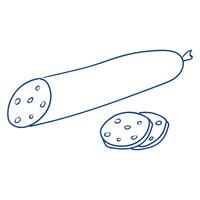 Sliced sausage with whole piece shown on a clean surface in a simple drawing style vector