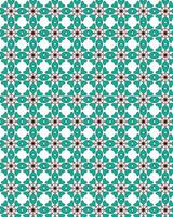 Traditional geometric pattern design with a combination of turquoise green shape colors with red lines. vector