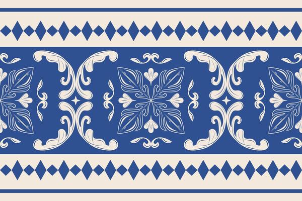 Classy Royal Blue Fleur de lis geometric hand drawn florals ornament decoration design border pattern for elegance noble intricate art work Luxury traditional baroque style for interior fashion carpet