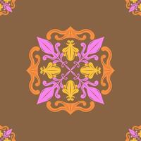 Classy Contrast Ocher Concept Scroll Florals Ornament Repeat Arranged Seamless Pattern Design on Brown Background. Hand drawn art medieval baroque style for Ceramic Tiles Embroidery Textile Rug vector