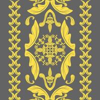 Beautiful Abstract Medieval Nature Florals Leaves and Soul with Gold Ornament on Grey Background. Detailed Pattern with Floras Eaves Wines Connection Seamless Pattern Border Silk Cross Stitch vector