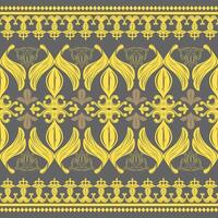 Fine Border Striped Design with Gold Ornament on Deep Grey Background Seamless Luxury Pattern Ancient Royal Motif of Intricate Scrollwork Baroque Victorian Motif for Embroidery Batik Iznik Ikat Damask vector