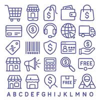 E commerce icons, shopping symbols, payment methods, delivery services, and customer support vector