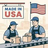 Workers packaging products in factory, showcasing dedication and craftsmanship vector