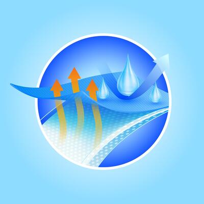 Water droplets on perforated spunbond synthetic fiber nonwoven fabric close up. Waterproof material moisture and Support cooling, reflect heat. Can fabric ads, industrial.