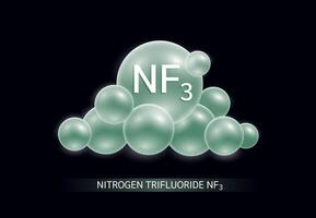 Nitrogen Trifluoride NF3 in cloud green on black background. Air pollution emissions with production of electronic devices or small circuits causes of greenhouse gases. Scientific biochemistry. vector