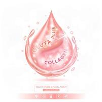 Glutathione and pink collagen solution isolated on white background. Vitamins complex minerals supplements should take in pairs. Helps keep skin moisturized and youthful. vector