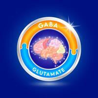 Brain molecule model in aluminum round shape abel with GABA and Glutamate. It is a neurotransmitter and a signal transmitter. Balanced scale symbol of brain. Medical scientific concept. vector