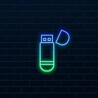 Practical USB stick icon for data storage and technology graphics. neon style. Perfect for representing USB flash drives and data storage devices vector