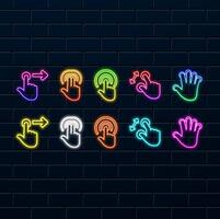 finger touch screen gesture icon. neon style. icon Hand cursor signs Flat button evil.Click here button with hand icon vector