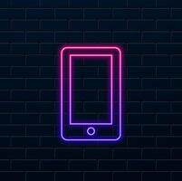 Simple cell phone icon. Linear symbol, thin outline.Neon smartphone, mobile phone icon isolated. neon style. vector