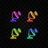 radio antenna, radar detection system, receiver, transmitter line icon. neon style. Symbols and signs illustration design. vector