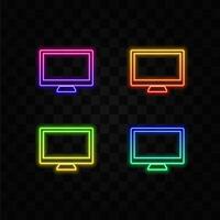 image of desktop computer with flat screen. neon style. vector