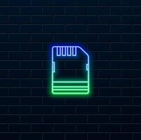 SD card memory circle icon. Neon style. Simple silhouette of memory card vector