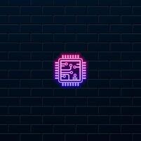 Chip, circuit board and CPU flat icon, graphics. neon style.white chip. Hardware and processor, technology symbol. neon style. Processor logo icon vector