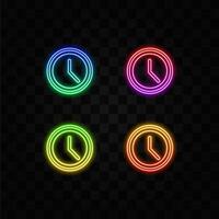 Clock icon . neon style. Green weather symbol Coin circle background. vector