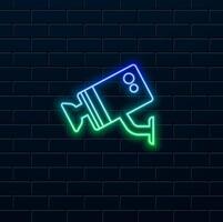 neon style. Surveilance camera flat icon, security and cctv. Surveilance camera icon, security and cctv flat, graphics vector