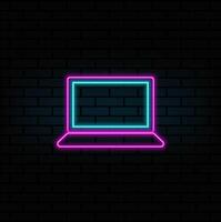 neon style. portable device icon, office computer. neon style. Laptop or computer line icon. neon style. vector