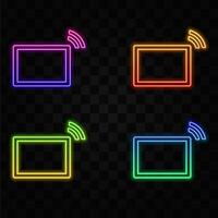 Stylish minimalist laptop computer icon. wireless notebook. neon style. vector
