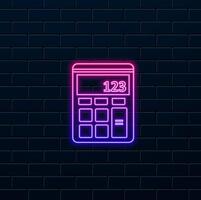 Device for calculating mathematical data. calculator with buttons with numbers and math symbols. neon style. for web application design and interface infographics. vector