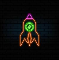 neon style.rocket launch into space. rocket launch icon for startup business symbol. vector