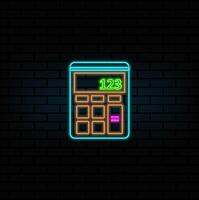 neon style. Device for calculating mathematical data. calculator with buttons with numbers and math symbols. vector
