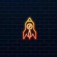 rocket launch into space. rocket launch icon for startup business symbol. neon style. vector