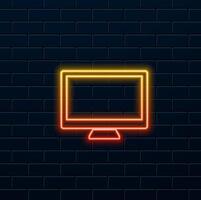 Computer monitor screen hardware technology, illustration graphic design. neon style. image of desktop computer with flat screen. vector