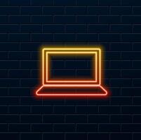Portable device icon sign, office computer. neon style. Laptop or computer line icon. neon style. vector