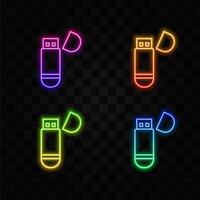 A set of icons of flash drive, flash disk, USB drive symbols, isolated. neon style. vector