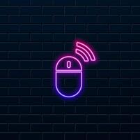 computer mouse icon with sign. neon style. technology related icon. smart device. glyph icon style, solid. editable simple design vector