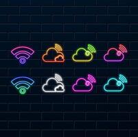 Cloud Technology. neon style. cloud service and network icons. Cloud wifi solid icon. Connection illustration isolated on white. Computing design. vector