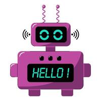 Cute robot with the inscription hello. Color image, flat style. vector