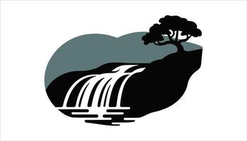 Nature Scenery with Waterfall and Tree Design vector