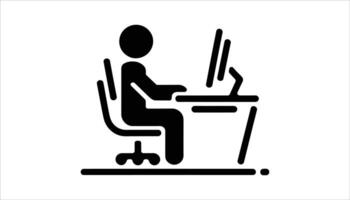 Office Work Person Sitting at Desk Using Computer for Business, Job, and Workplace Design vector