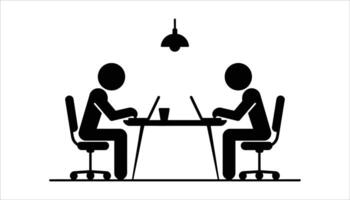 Collaborating at Desk Minimalist of Two People Working Together on Laptops vector