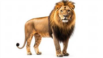 Majestic Lion Panthera Leo Standing Isolated on White Background photo