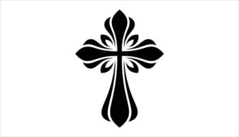 Decorative Cross with Symmetrical Floral Patterns, Abstract Religious Icon vector