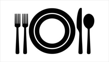 Table Setting Icon with Plate, Knife, and Fork vector