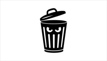 Angry Trash Bin Icon with Open Lid and Fierce Expression vector