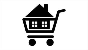 Shopping Cart with House Icon, Real Estate, Property, and Home Purchase vector