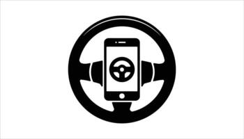 Steering Wheel with Phone App Navigation Icon vector