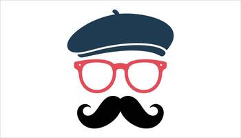 Hipster Style Mustache with Glasses and Hat Icon vector
