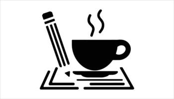 Coffee Cup with Pencil and Notebook - Creative Workspace Icon vector