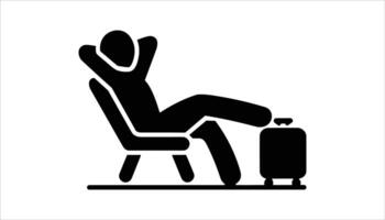 Relaxing Travel Icon, Person Resting in Lounge Chair with Suitcase vector