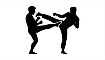 Martial Arts Kick Fighting Silhouette of Two Fighters in Action Pose vector