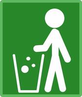 Tidy stick man in green background and frame symbol, don't trash icon, keep clean, throw away careful and simple flat symbol for website, mobile, logo, app, UI. Perfect for go green campaign. vector