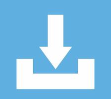 A simple download blue square icon in the form of a downward arrow and a black line as a sign that the file or document has been downloaded. vector