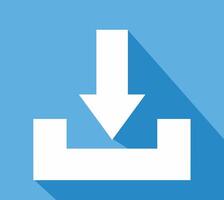 A simple download blue square icon with shadow in the form of a downward arrow and a black line as a sign that the file or document has been downloaded vector